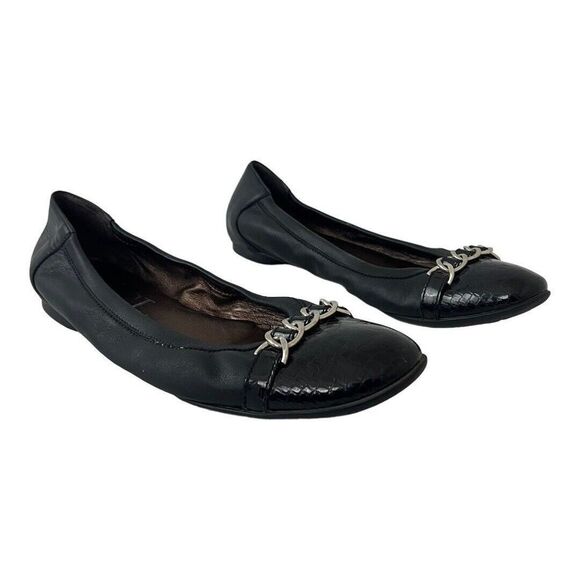 AGL Size 41.5 US 11.5 Black Patent Cap Toe Chains Leather Ballet Flats - Picture 1 of 7